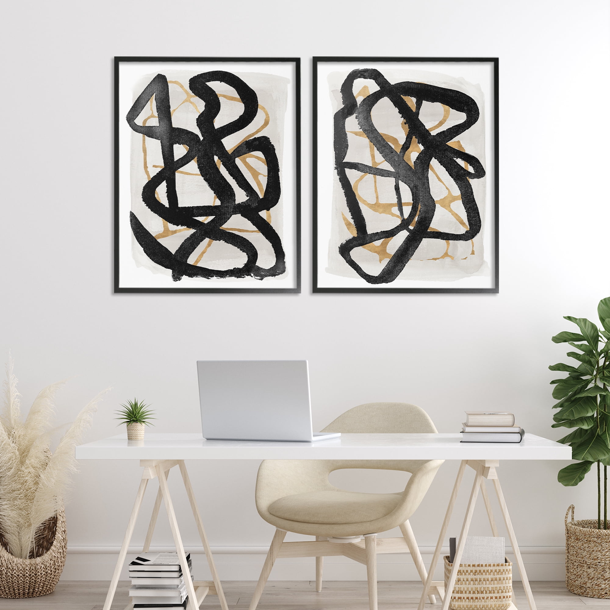 Stupell Industries Contemporary Hindsight Squiggles 2 Piece Black Framed Giclee Art Set, design by Lucille Price
