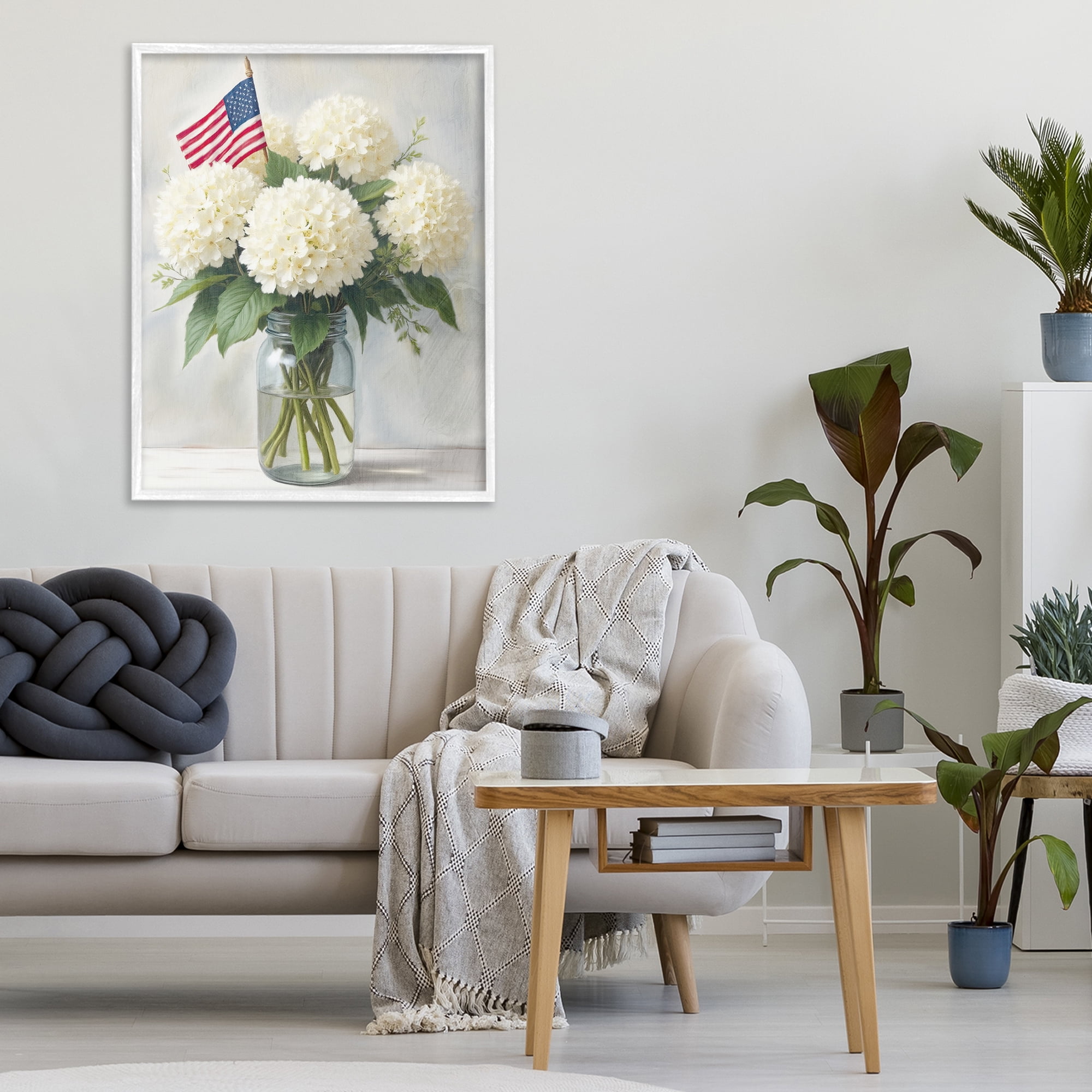 Stupell Industries Festive Patriotic Hydrangea White Framed Giclee Art, design by Kim Allen