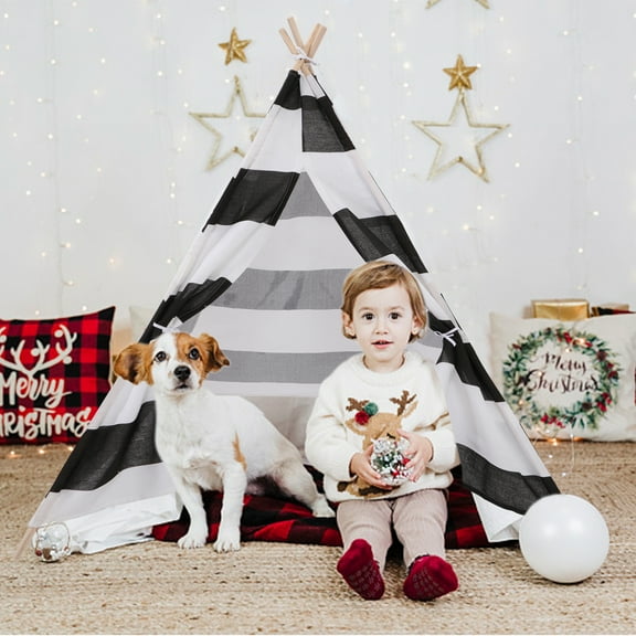 SAYFUT Foldable Teepee Tent for Kids Green Pompom Ball Design with Floor Bean