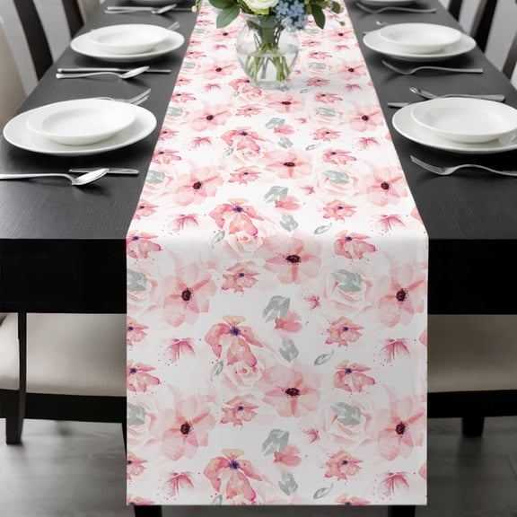 Pink Spring Floral Table Runner 108 Inches Long, Summer Botanical Floral Watercolor Kitchen Coffee Dining Table Decoration for Home Party Birthday Wedding Home Decor 13x108 Inches