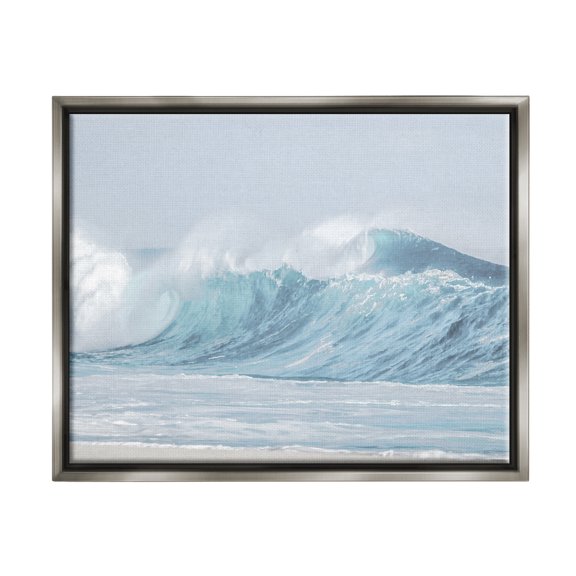 Stupell Industries Ocean Tsunami Waves Landscape Photography Gray Floater Framed Canvas Art Print Wall Art, 31 x 25
