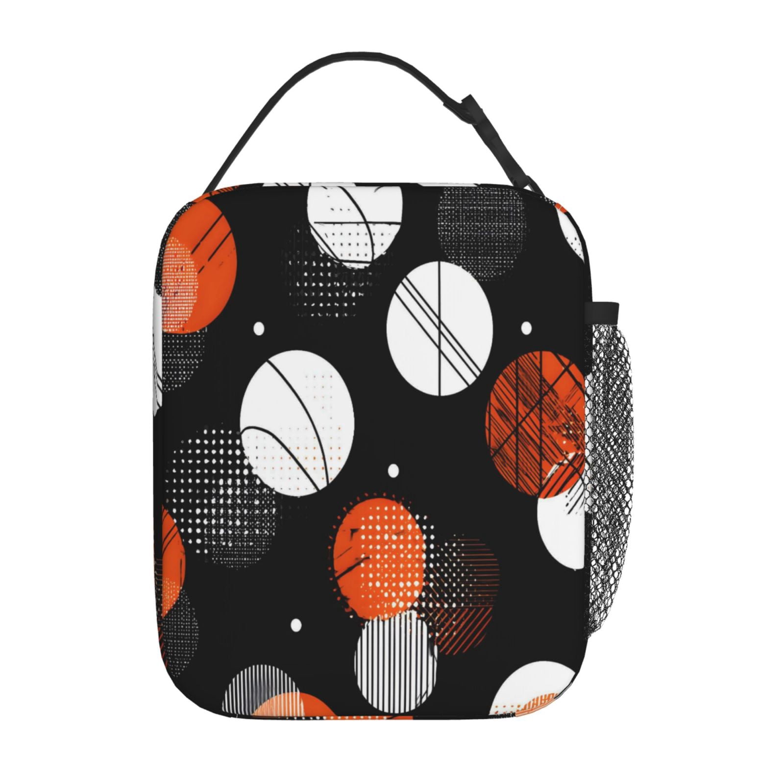 Lunch Bag For Women Men Insulated Portable Lunch Box Bento Box Office Picnic Travel Cooler Bag Black And Orange Basketball Theme