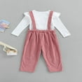 thumbnail image 3 of 2PCS Fall Toddler Girls Outfits Suit Solid Long Sleeve Ribbed Ruffles Tops+Suspender Pocket Trousers Clothes Set For Kids Girls Pink 1-2 Years, 3 of 7