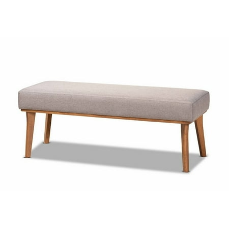Odessa Mid-Century Modern Grey Fabric Upholstered and Walnut Brown Finished Wood Dining Bench