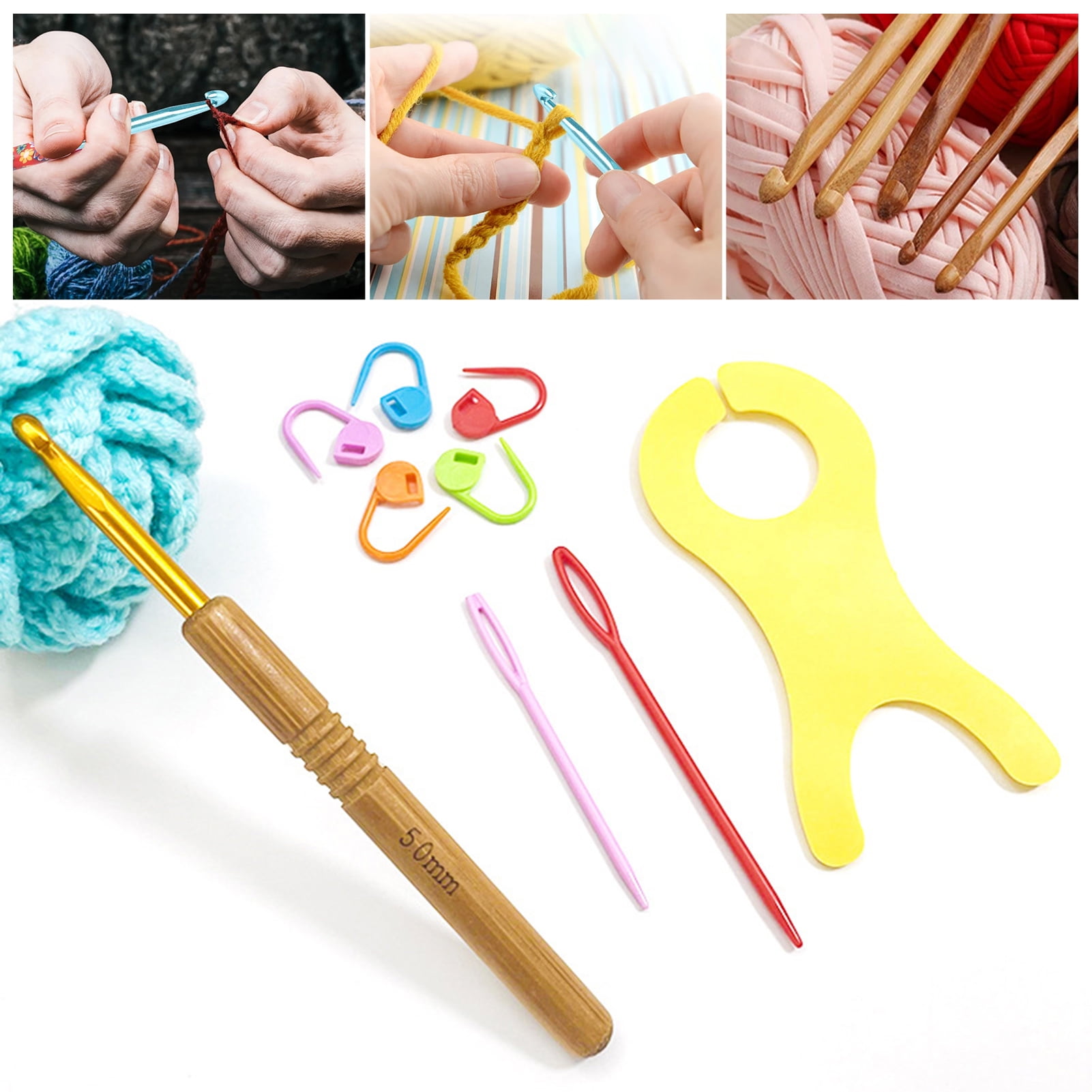 Xinwanna 1 Set Knitting Needles Portable Burr Free DIY Bamboo Handle