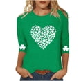 thumbnail image 2 of Yourumao T-Shirts pour Femmes de la Saint-Patrick Manches 3/4 Hauts Trèfle Col Rond T-Shirts Grande Taille Fête de la Saint-Patrick, 2 of 5