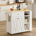 thumbnail image 3 of IRONCK Rolling Kitchen Islands Cart on Wheels with wine rack, folding tabletop, 1 drawer, 2 cabinets, 3 open shelves, and towel rack，White, 3 of 10