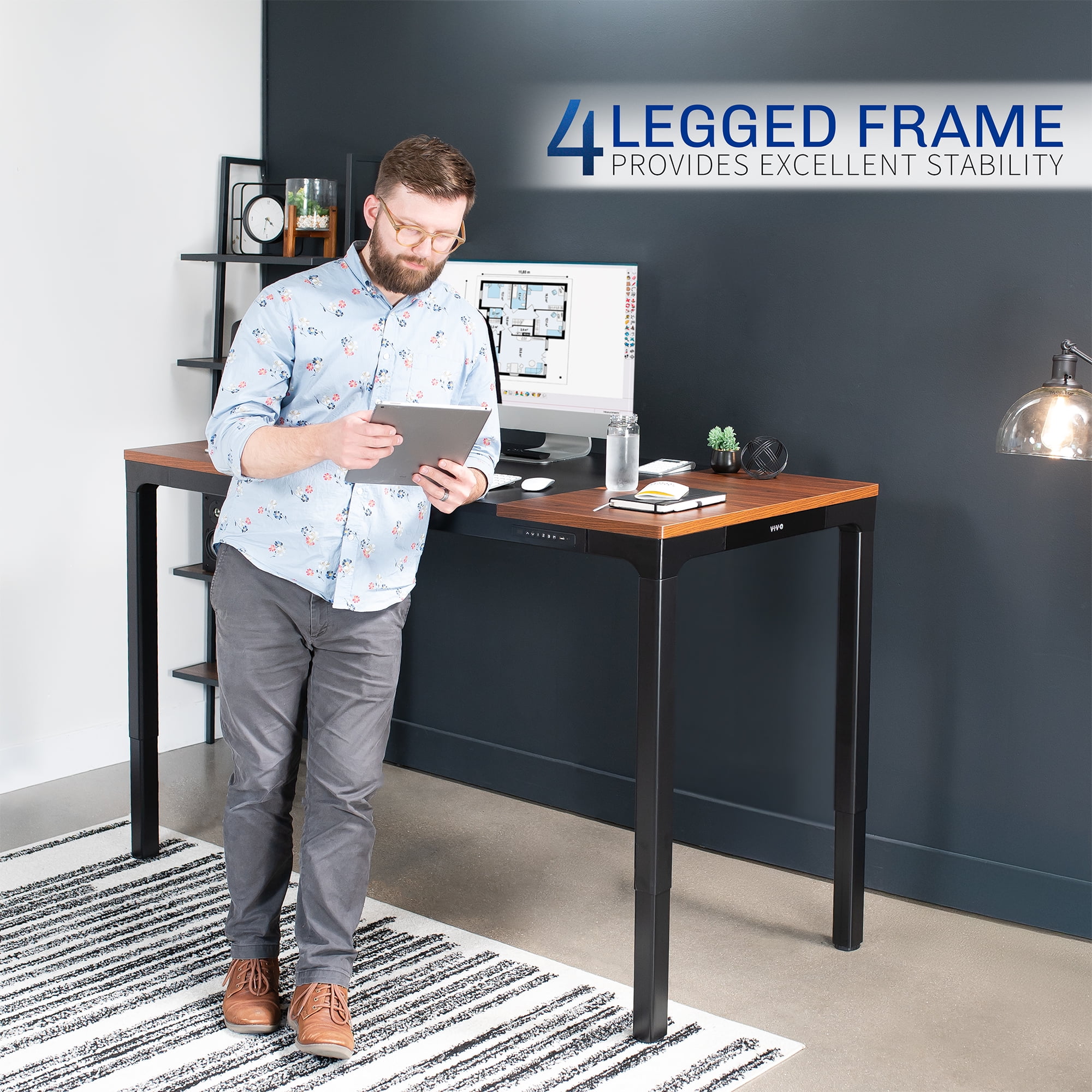 VIVO Black Electric Quad-Motor Height Adjustable 4-Leg Standing Desk Frame
