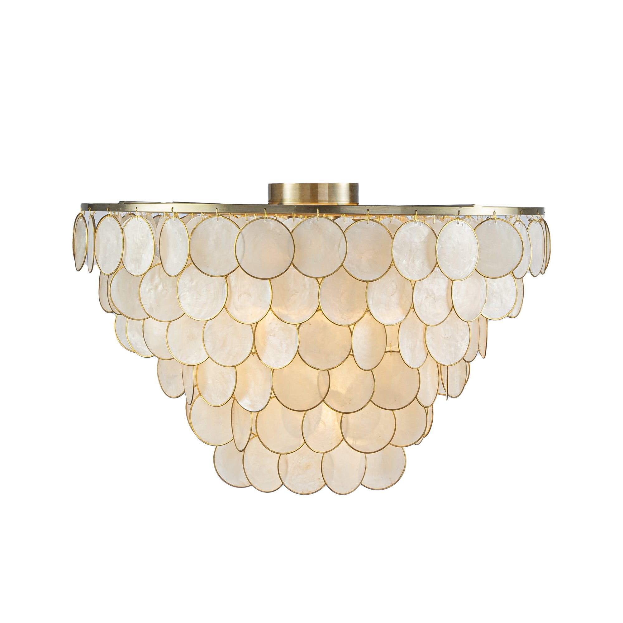 W24 in 5 Lights Coastal Capiz Shell Close to Ceiling Light Farmhouse Tiered Seashells Flush Mount Ceiling Light in Aged Bronze with Natural White Shells for Dining Room Living Room