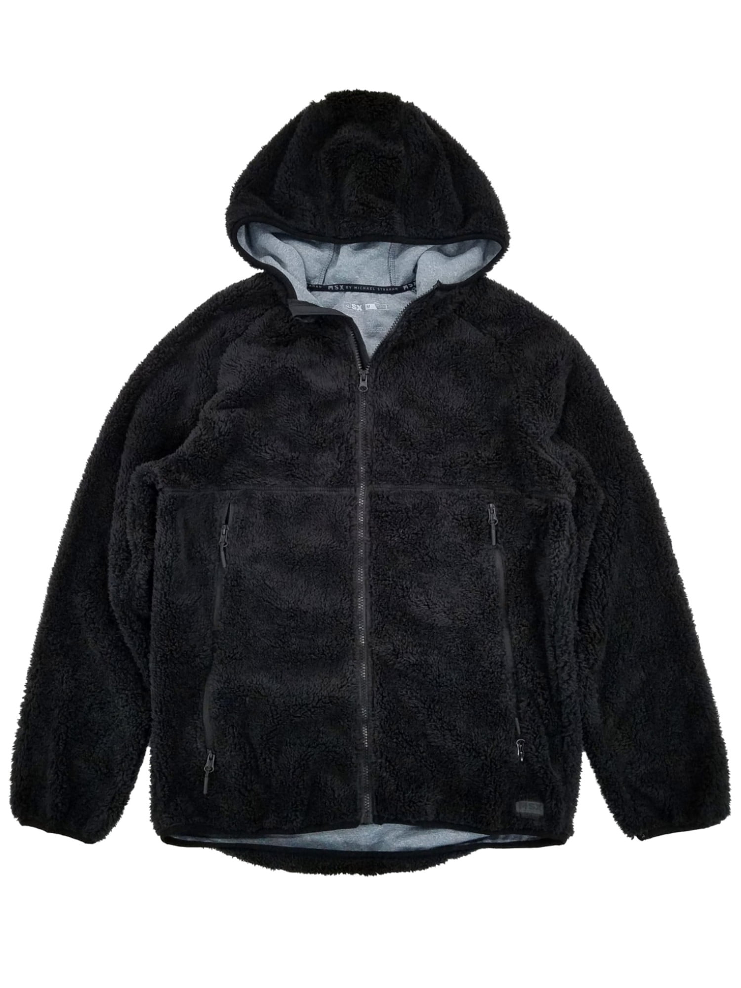 MSX By Michael Strahan Mens Black Faux Fur Sherpa Hoodie Jacket M ...