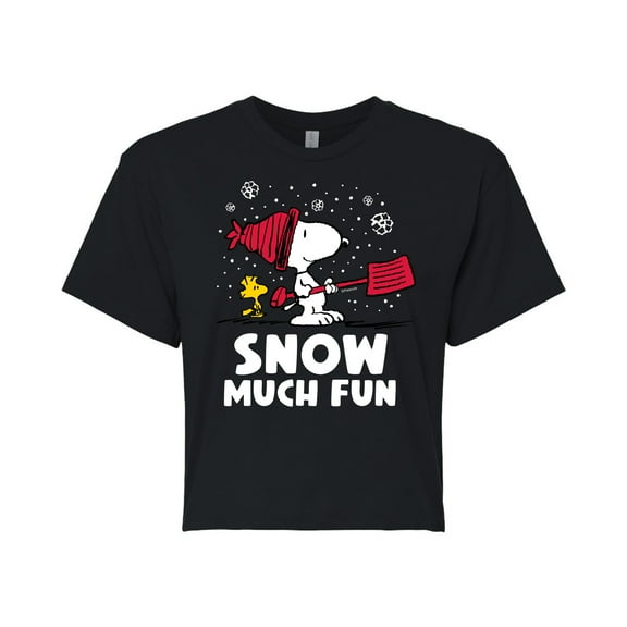Peanuts - Snow Much Fun - Juniors Cropped Cotton Blend T-Shirt