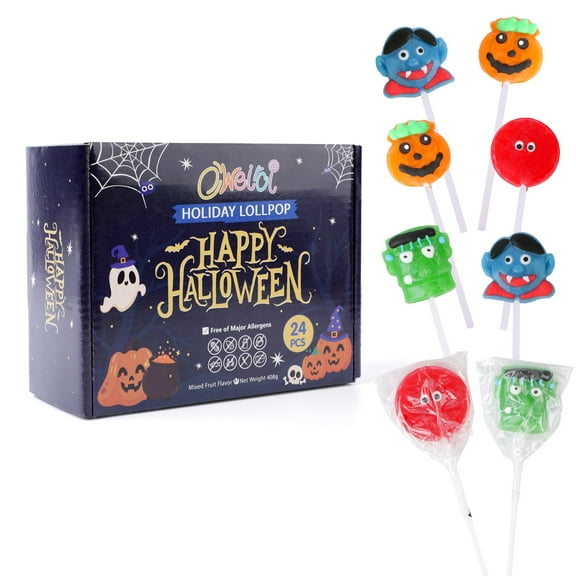 BB08/26 Halloween Pumpkin Lollipop Candy Individually Wrapped 12 Pack
