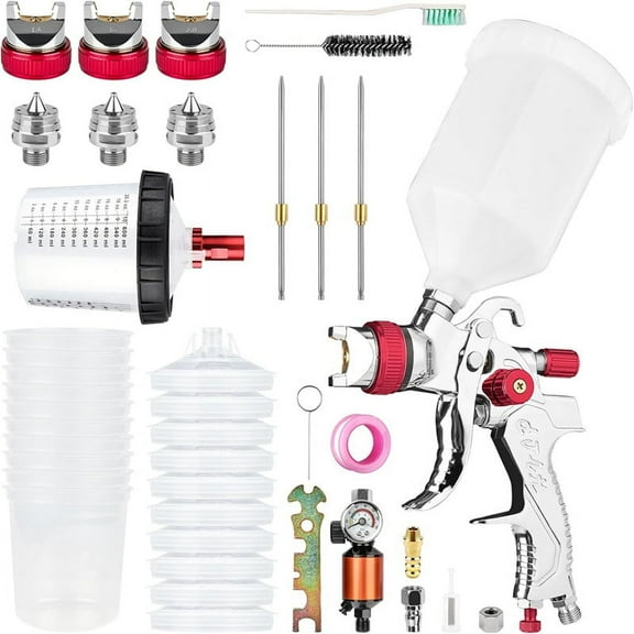 HVLP Air SprayGun Set with Disposable Paint Cup 600cc,with Air Compressor Water/Oil Separator,for Furniture DIY Painting