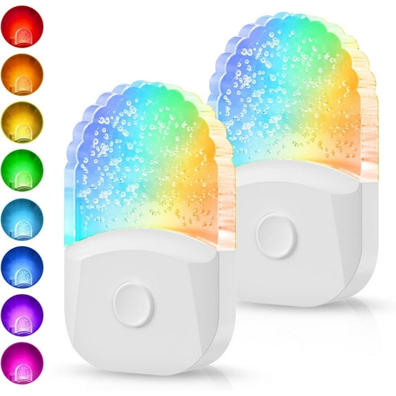 Night Lights Plug Into Wall [2 Pack], Color Changing Light for Kids, 8-Color RGB LED Nightlight with Dusk to Sensor Bathroom Decor, Children Room, Gift