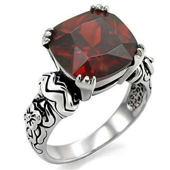 High polished (no plating) Stainless Steel Ring with AAA Grade CZ in Garnet for Women Style TK018