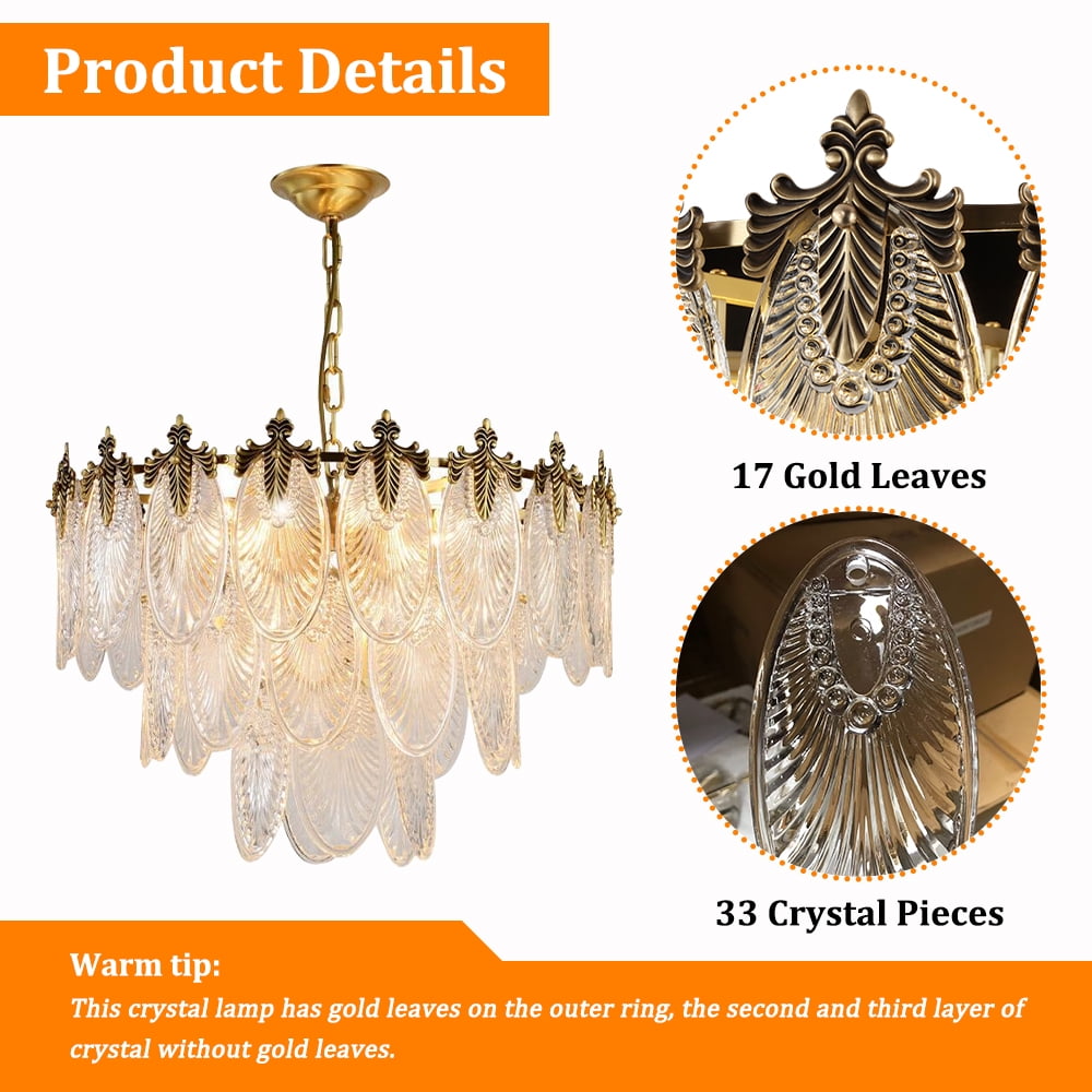 KPIBEST 23.6" Modern 8 Light Tiered Crystal Leaf Chandelier