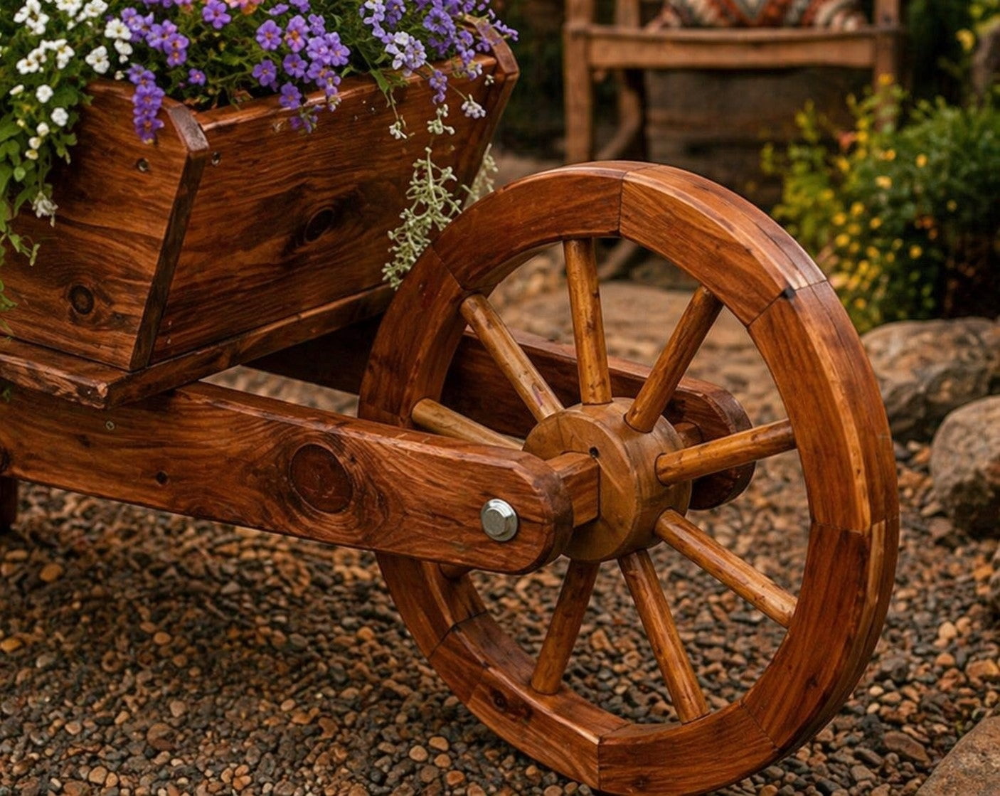 Rustic Cedar Decorative Wheelbarrow Planter – Amish Handcrafted Wooden Garden Wheelbarrow for Flowers