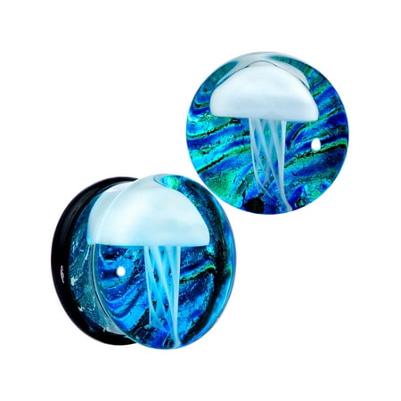 Body Candy 1” Unisex 2Pc Blue White Glass Nautical Jellyfish Double Flare Ear Plug Gauges Set of 2 25mm