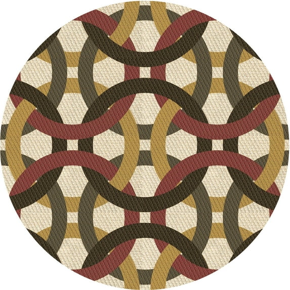 Ahgly Company Machine Washable Indoor Round Transitional Red Brown Area Rugs, 8' Round