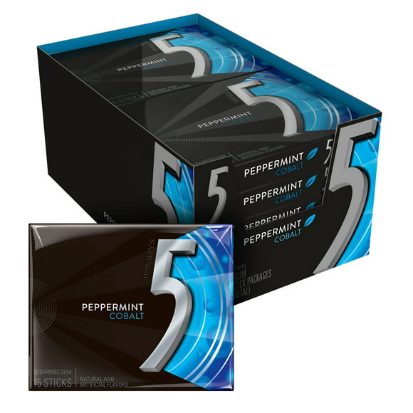5 Gum Peppermint Cobalt Sugar Free Chewing Gum Bulk - 15 Ct (10 Pack)
