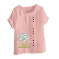 thumbnail image 4 of DDAPJ pyju Cute Summer Tops for Women Floral Print Tshirt Dressy Casual Round Neck Blouse Baggy Linen Summer Tees Sales of Today Pink M, 4 of 5