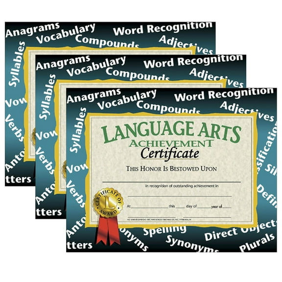 Hayes Publishing Language Arts Achievement Certificate, 30 Per Pack, 3 Packs