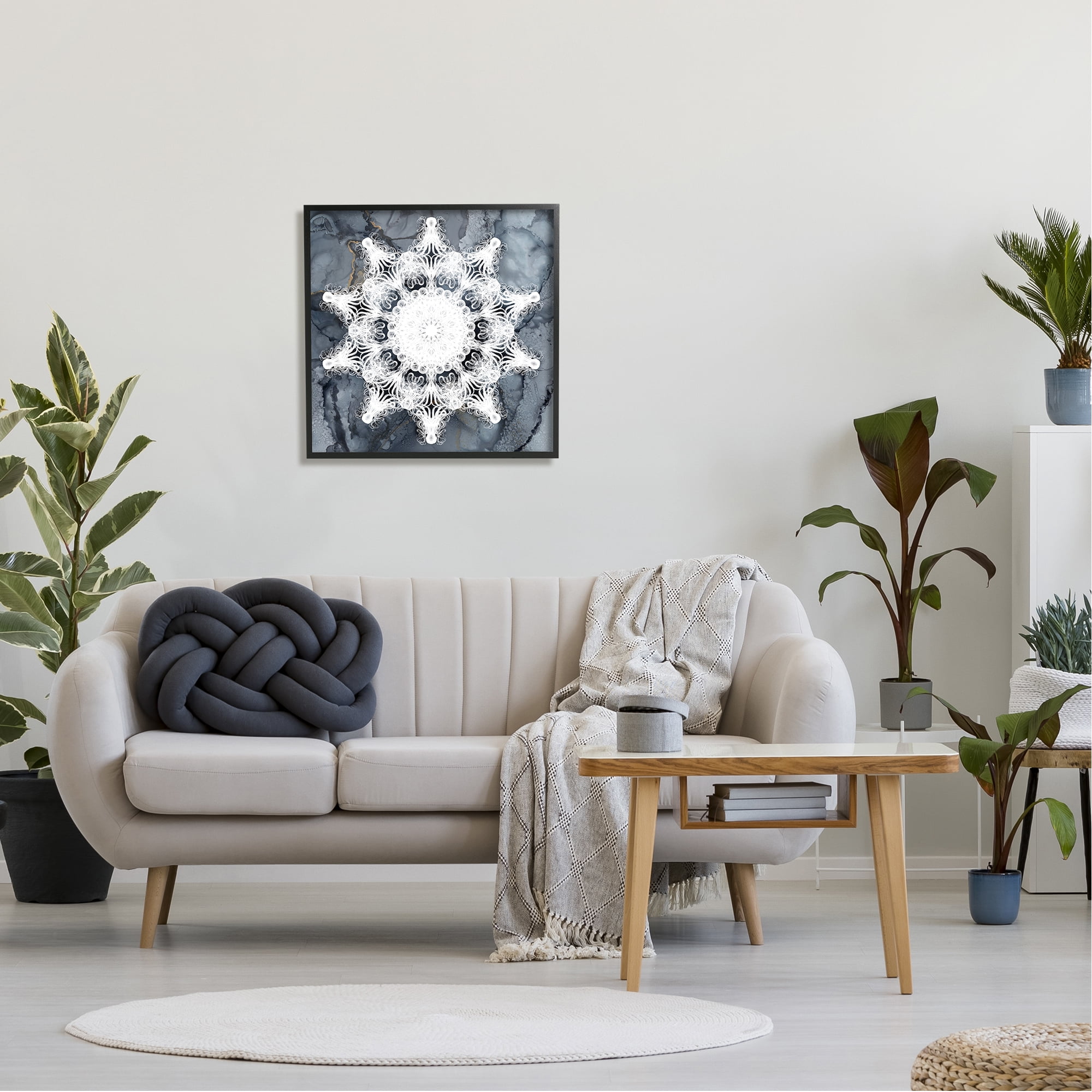 Stupell Industries Boho Medallion Pattern Abstract Painting Black Framed Art Print Wall Art, 24 x 24
