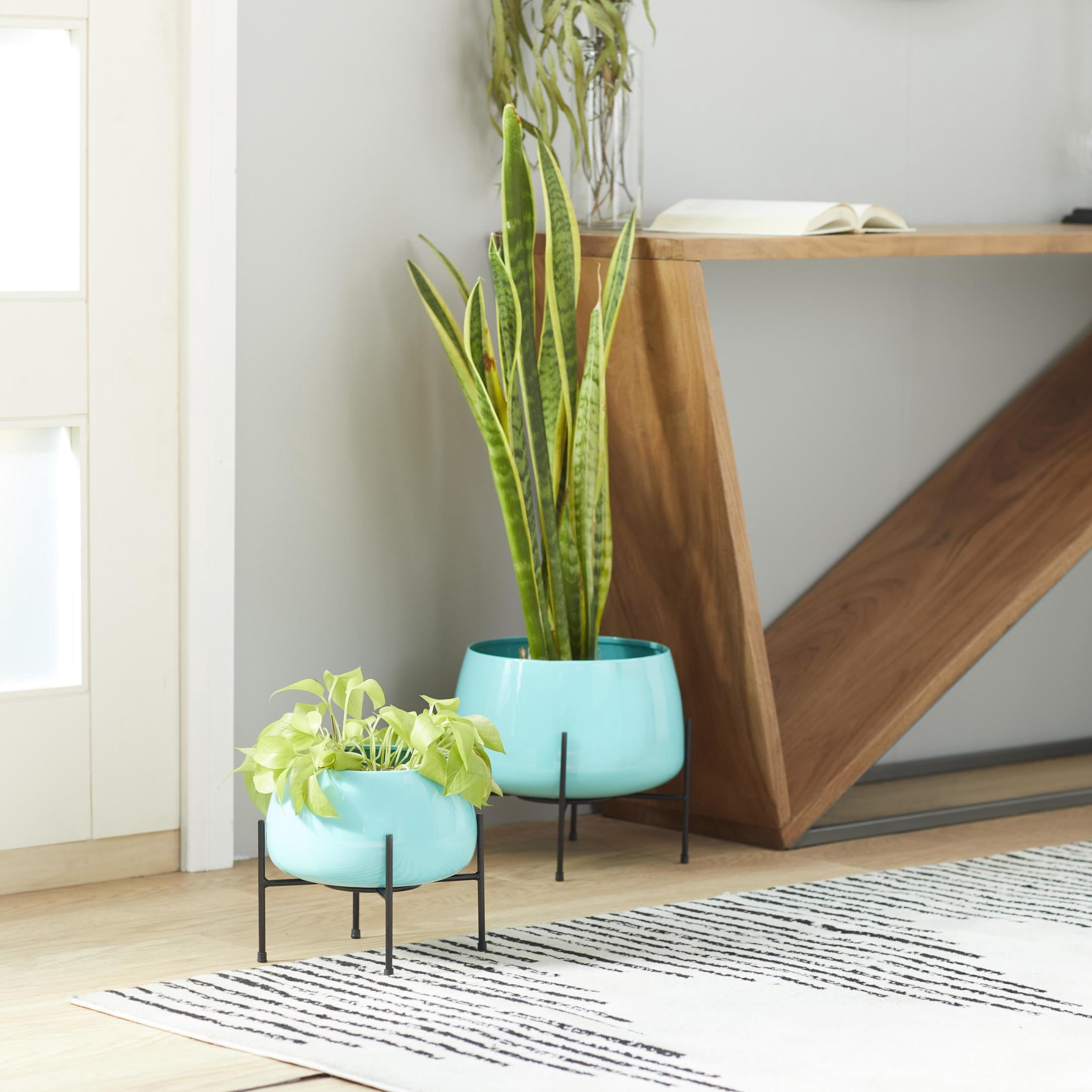 DecMode 8", 10"H Rounded Dome Teal Metal Planter with Removable Stand (2 Count)