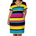 thumbnail image 2 of Vestido holgado con bolsillos, estampado de rayas de colores de proceso (CMYK), cian, magenta, amarillo y negro, para fiesta de graduación, verano 2025., 2 of 6