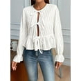 thumbnail image 3 of Womens Tie Front Tops Babydoll Puff Long Sleeve Blouse Y2k Shirt White XL, 3 of 7