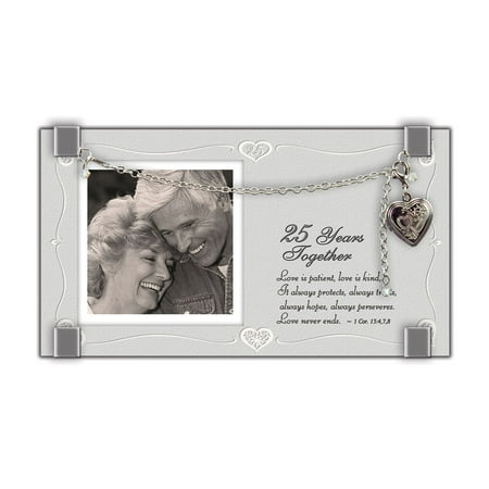 Silver-tone Bracelet Locket 25 Years Together Glass 2in. Photo Frame Anniversary