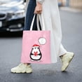 thumbnail image 2 of DouZhe Reusable Grocery Bags, Cartoon New Year Bird Pink Penguin Lightweight Polyester Canvas Cloth Tote Bag for Travle Gym Shopping School, 15" x 16", 2 of 7