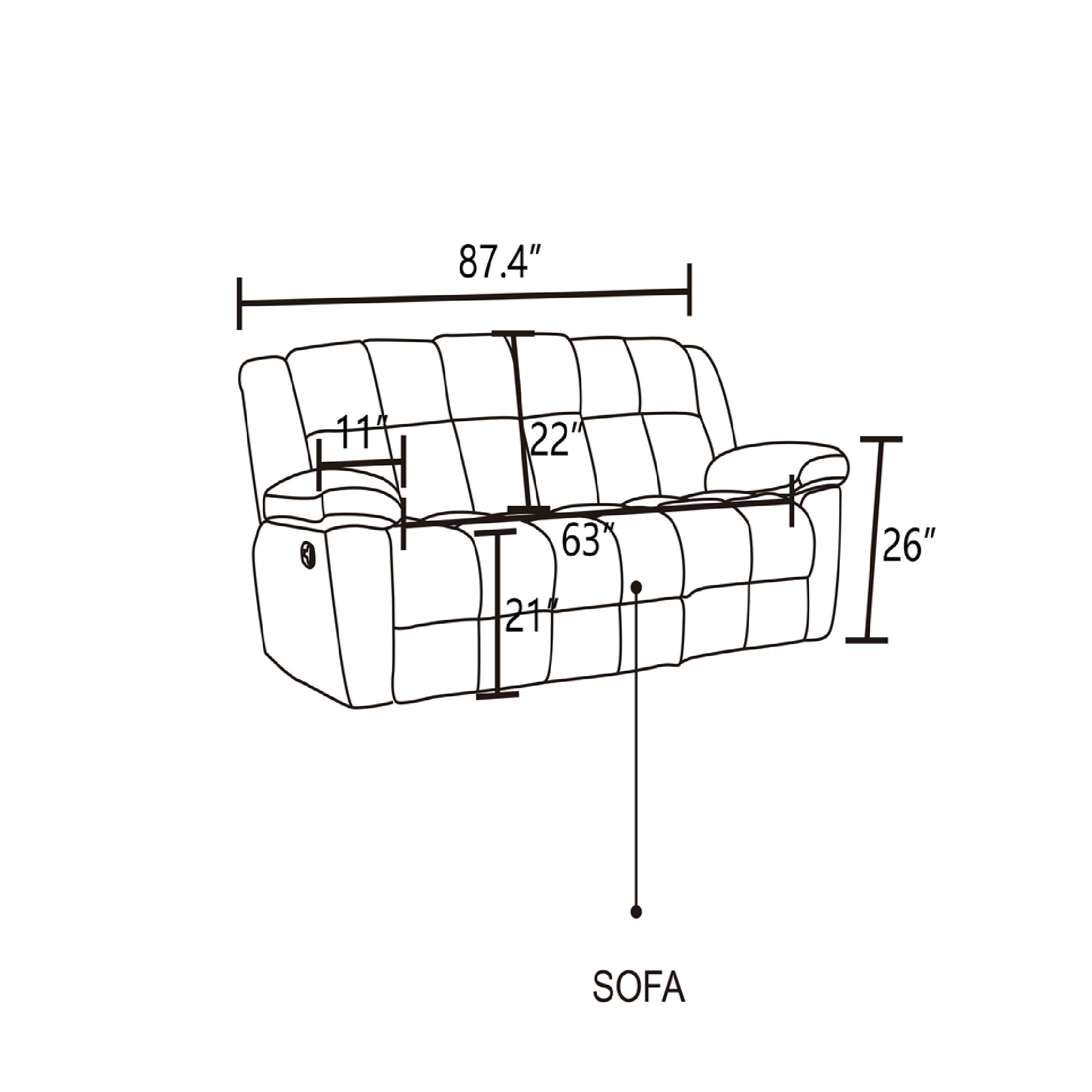 MAYEERTY Reclining Sofa, 3-Seat Corduroy Fabric Recliner with Adjustable Backrests for Living Room, Dark Gray