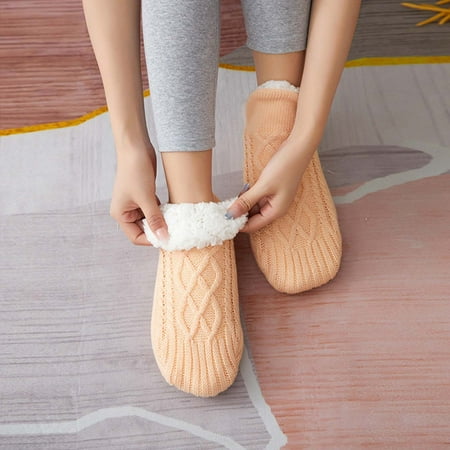 

WMYBD Socks New Woven And Velvet Indoor Socks And Slippers Thicken Warm Home Bedroom Socks Slippers Men s Non-slip Foot Warm Snow Socks Gifts