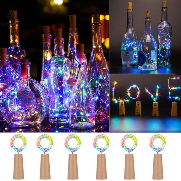 Gustave 6Pcs Bottle Cork Lights 2.5ft 15 LED Wine String Lights Decor Rope Strip Wire Fairy Lamp for DIY, Christmas Wedding Party Decor "Colorful,0.75m"