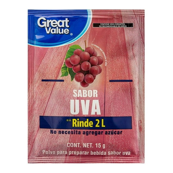 Polvo para preparar bebida Great Value sabor uva 15 g
