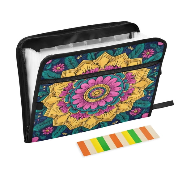Accordion File Organizer with Zip Closure 13 Pockets Expanding File Folder Letter A4 Paper Document Organizer for Home Office Colorful Pattern Background Design