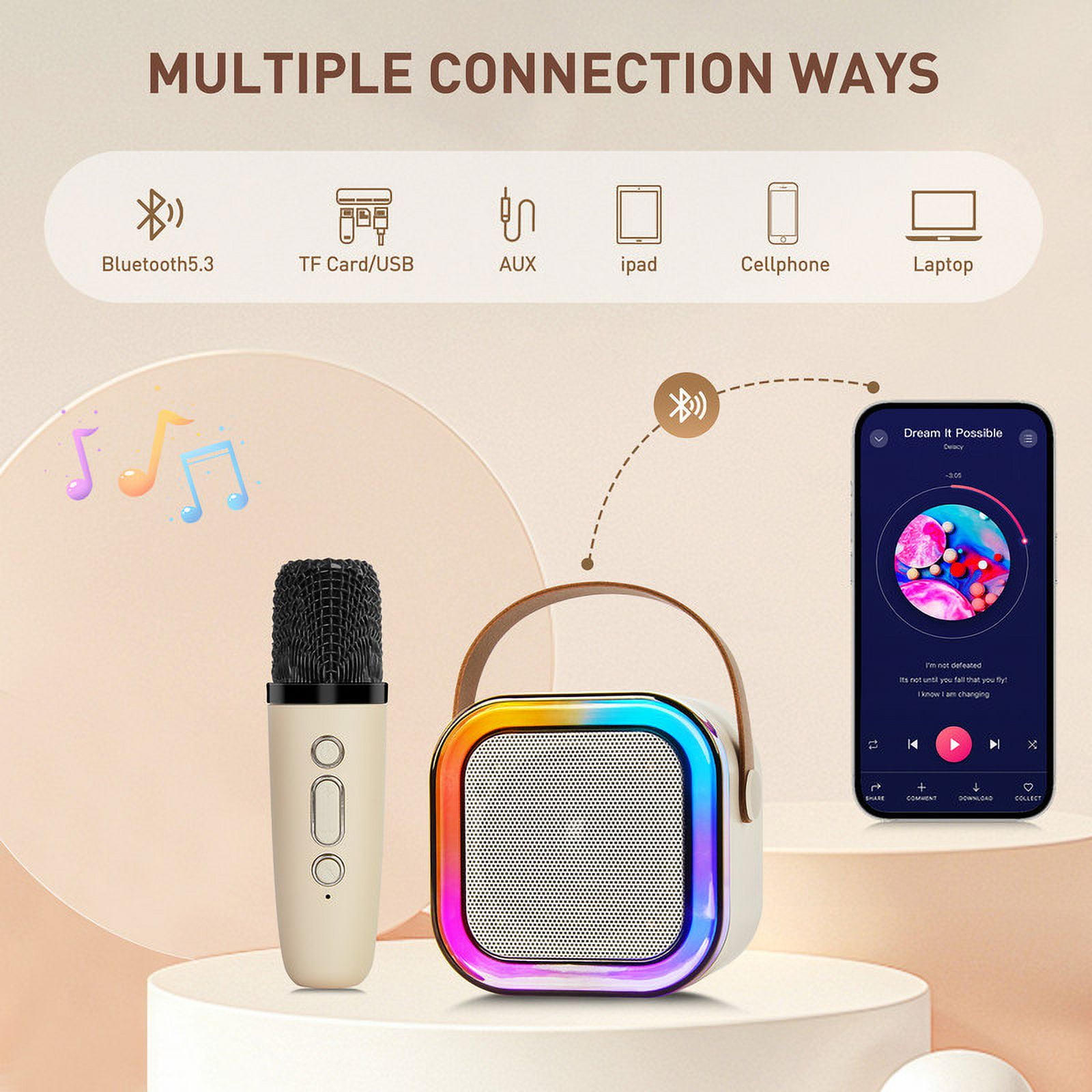 ENERFACE Karaoke Machine for kids,Portable Bluetooth Mini Microphone Speaker with 2 Wireless Mics & LED Lights, Perfect for Birthday Parties, Family Gatherings & Home Entertainment