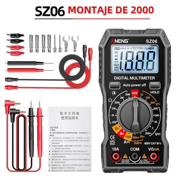 ANENG SZ06 Digital Multimeter Auto Test AC/DC Voltage Current Meter Smart Data Stored Diode Voltmeter Ohmmeter Electronic Tools SZ06 Black Pro