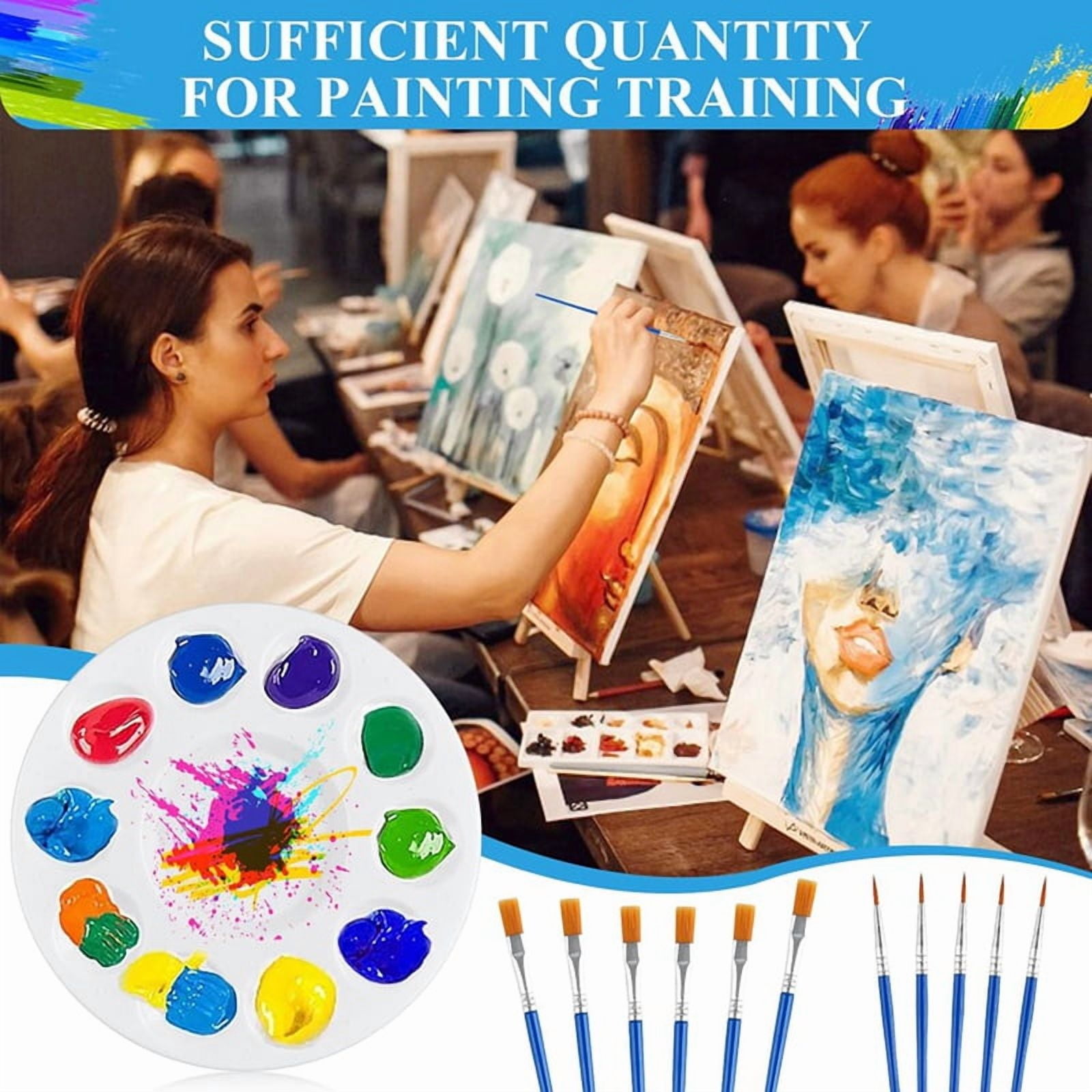 150Pcs Paint Brushes Palettes Set, Including 100Pcs Nylon Painting Brush and 50Pcs Round Plastic Paint Tray Palette