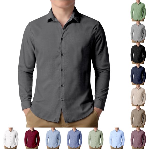 SUXIAN Long Sleeve Blouses For Boys Textured Bamboo Casual Button Down Collar Breathable Top Going Out Blouses Dark Gray 13-14 Years