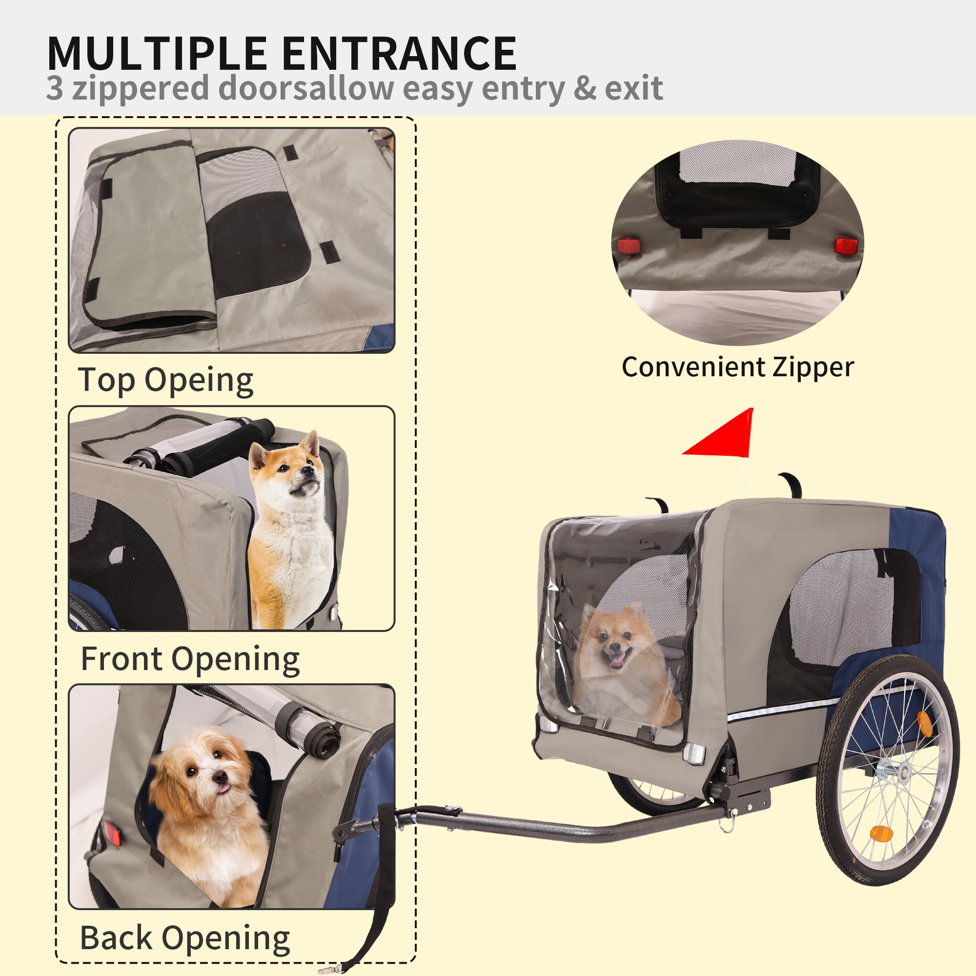 Leumius Pet Bike Trailer Dog Cart for Bicycle, Easy Folding Cart Frame, Quick Release Wheel, Non-Slip Floor, Internal Leash for Small and Medium Pets Blue+Grey