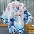 thumbnail image 2 of Men's Kimono Cardigan Jacket Japanese Style Flying Crane Seven Sleeves Open Front Coat, 2 of 7