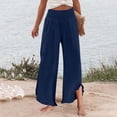 thumbnail image 7 of Domzle Womens Linen Pants Summer 2026 Wide Leg Pants Smocked Waist Ruffle Palazzo Pant Boho Flowy Beach Pant with Pockets Dark Blue M Sweatpants, 7 of 7
