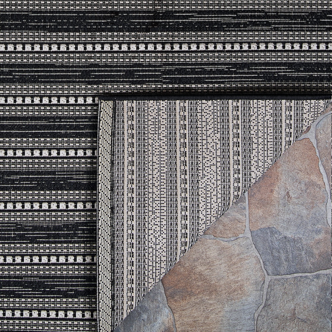 Couristan Afuera Beachcomber 2' x 11' Onyx Striped Nautical Outdoor Rug