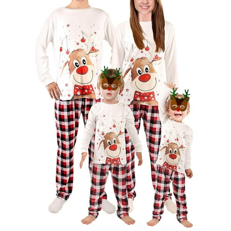 

GRNSHTS Christmas Family Matching Pajamas Set Deer Printed Adult Mens Womens Kids Sleepwear Nightwear (White-Kids 6T)