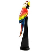 Red Wooden Parrot Sculpture Statue on Post Stand Handmade Tropical African Parrot Head Art