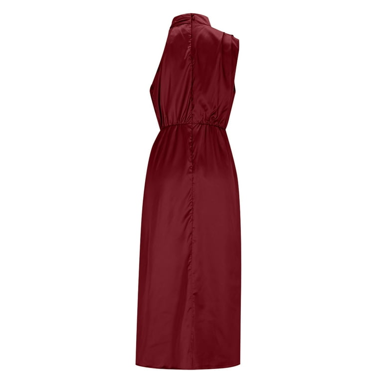 Ovbmpzd Womens Cocktail Dress Red Satin Midi Wedding Guest Sleeveless Dress Dresses Dinner Dresses for Women L, Women's, Size: Large