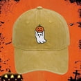 thumbnail image 2 of LEKODE Men Women Pumpkin Embroidered Washed Baseball Cap, Vintage Distressed Curved Brim Hat, Adjustable Holiday‑theme Sun Cap for Party Travel Daily Use Yellow One Size, 2 of 3