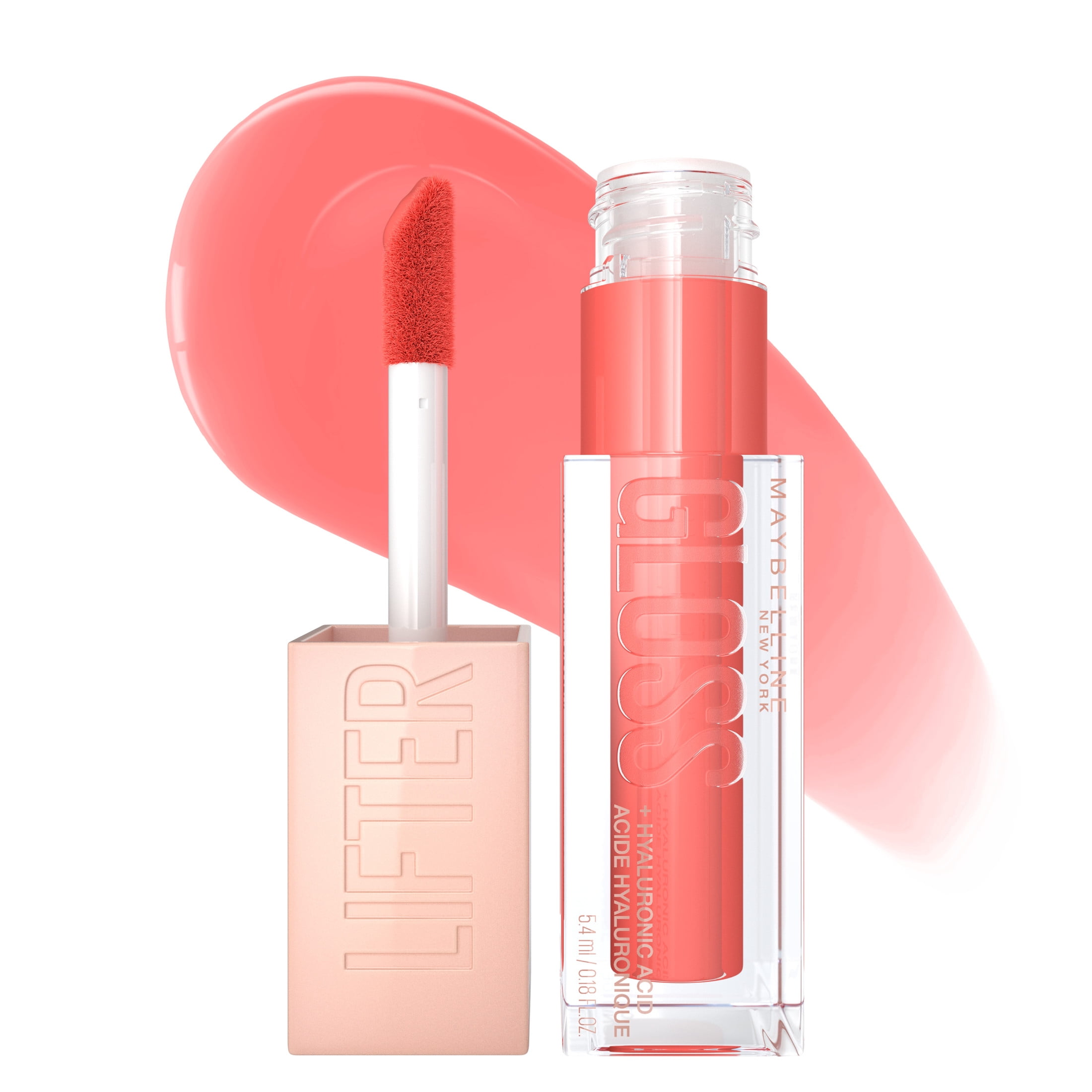 (2 pack) Maybelline Lifter Gloss Lip Gloss Makeup With Hyaluronic Acid, Peach Ring, 0.18 fl oz